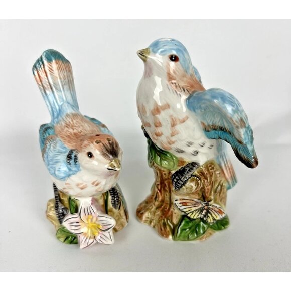 Fitz & Floyd Toulouse Blue Bird Salt & Pepper Shaker Set Ceramic XX - Picture 6 of 6